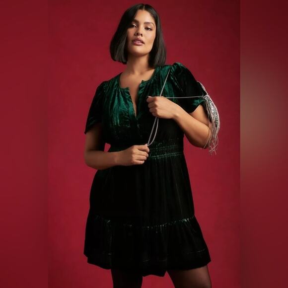 New Anthropologie The Somerset Mini Dress: Velvet Edition $168 XXS - 00 Holly - Picture 4 of 9